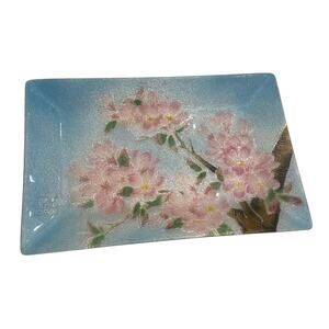 RARE Shippo Japanese Kishiro Cloisonne Enameled Tray Cherry Blosssoms Trinket